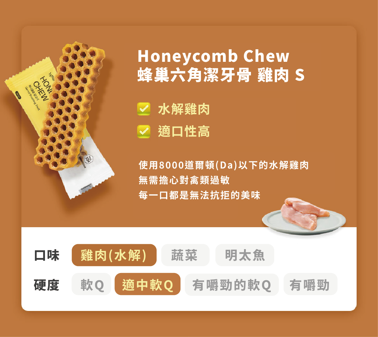 【by*Ref 】Honeycomb Chew蜂巢六角潔牙骨-雞肉(S) 10gx12/包